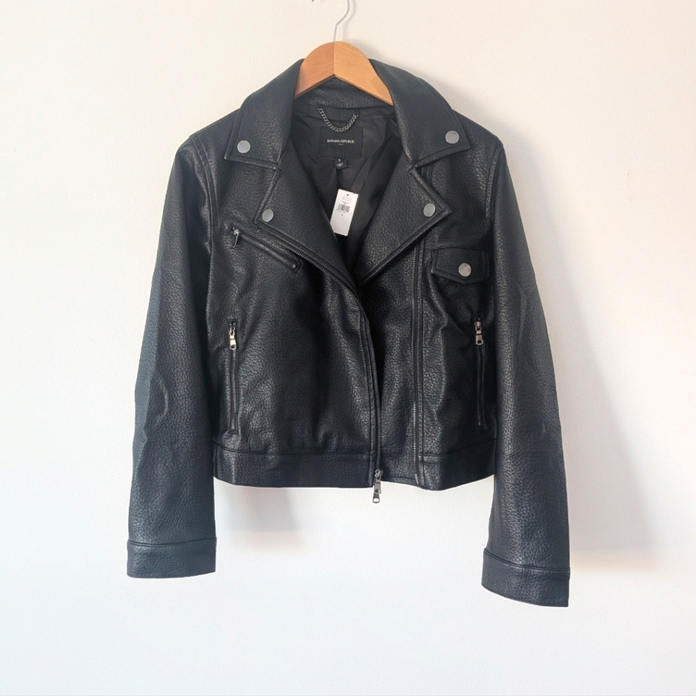 NWT Banana Republic Black Faux Leather Moto Jacket
